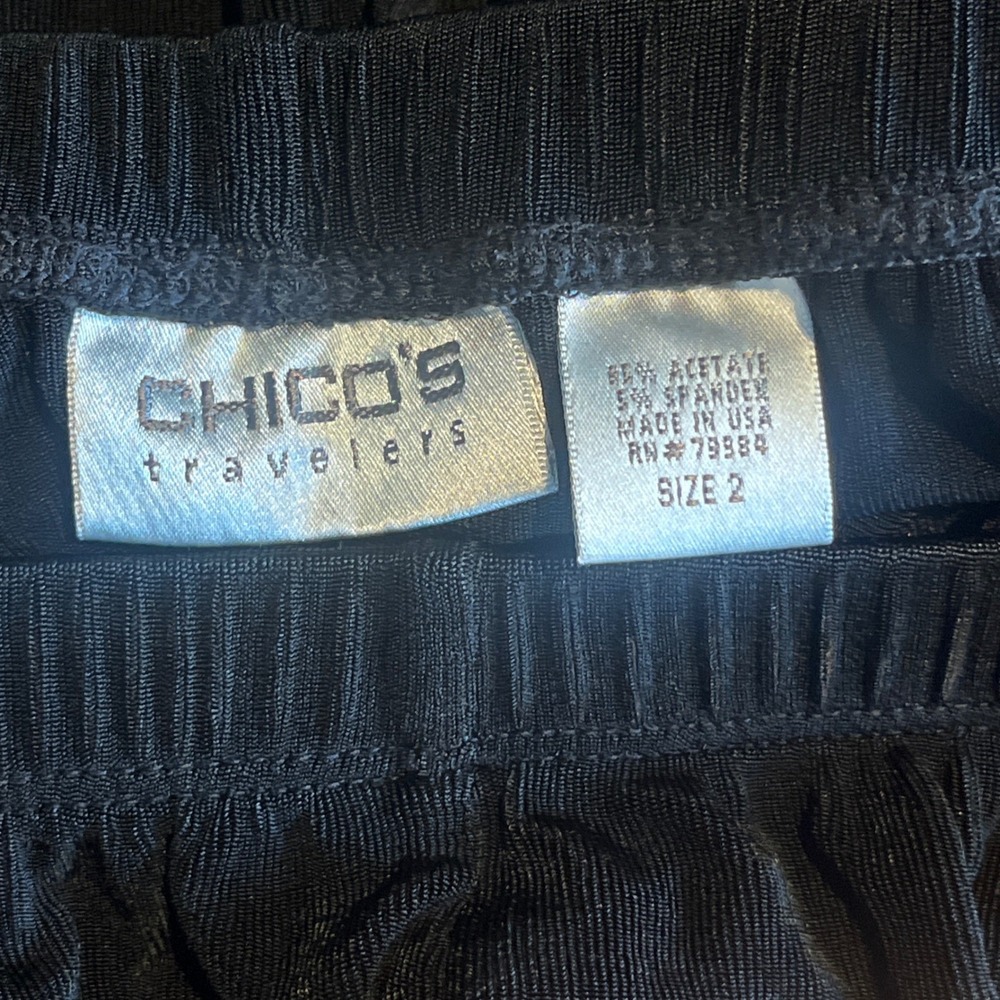 Chicos Travelers Black Ribbed Midi Skirt Elastic Waist Size 2 A-Line Made in USA - Picture 6 of 10